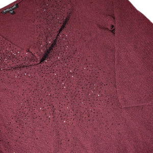 Eileen Fisher Women's Lightweight V Neck Jeweled Sweater Maroon Size S/Petite